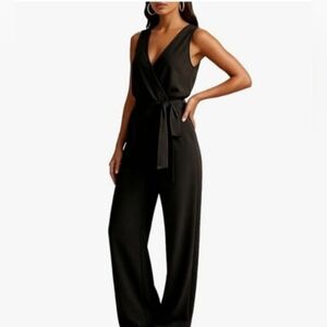 Lascana Black Sleeveless Wrap Jumpsuit with Waist Tie
